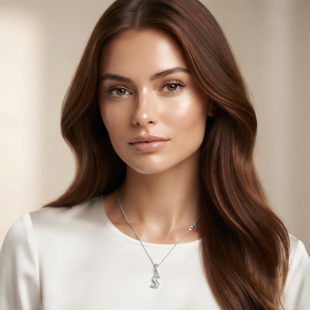 The99Jewel Silver Plated Letter S Initial Chain Pendant with Austrian Stone