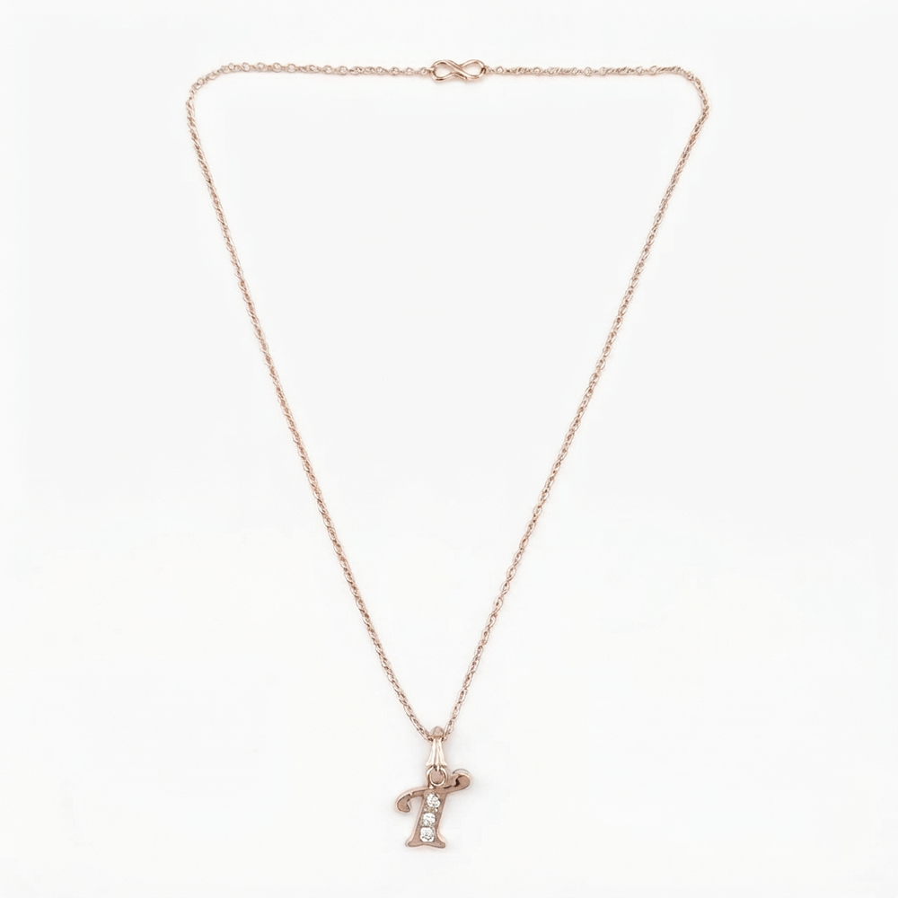 The99Jewel Rose Gold Plated Letter T Initial Chain Pendant with Austrian Stone