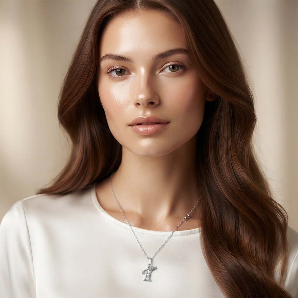 The99Jewel Silver Plated Letter T Initial Chain Pendant with Austrian Stone