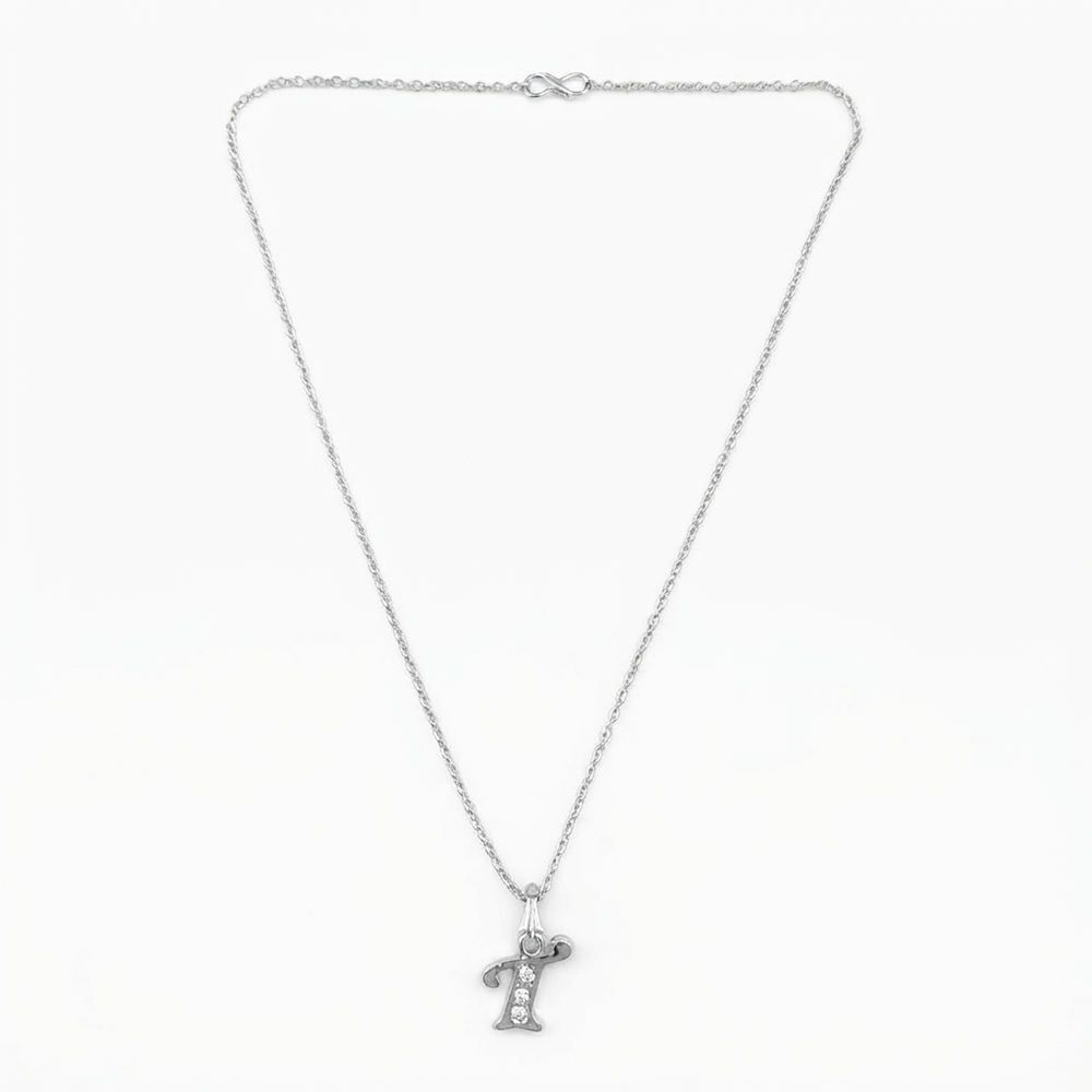 The99Jewel Silver Plated Letter T Initial Chain Pendant with Austrian Stone