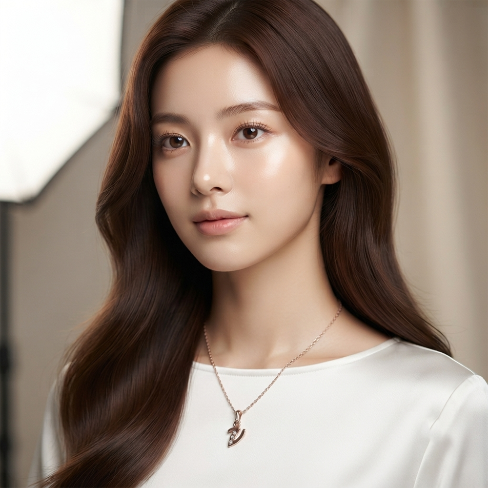 The99Jewel Rose Gold Plated Letter V Initial Chain Pendant with Austrian Stone