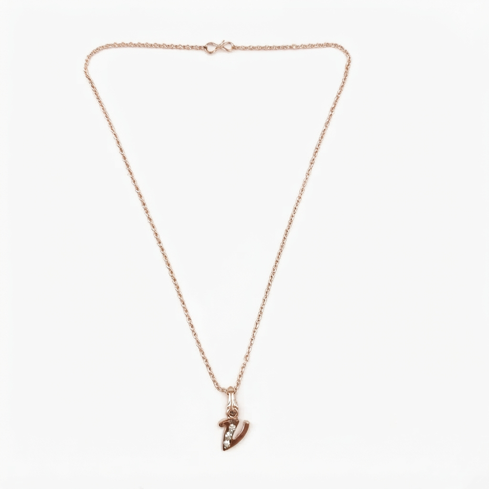 The99Jewel Rose Gold Plated Letter V Initial Chain Pendant with Austrian Stone