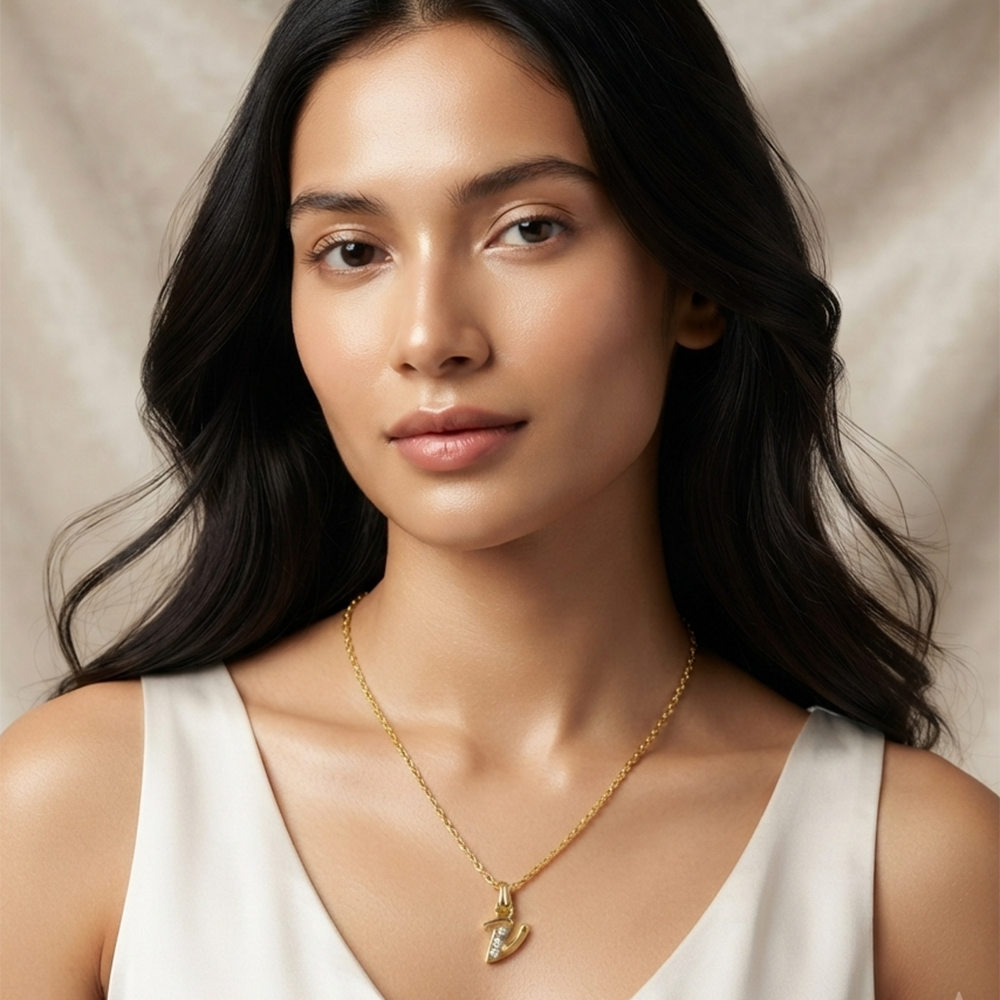 The99Jewel Beautiful Initial V Pendant Chain for Women Trendy Gold Plated Fashion Jewellery