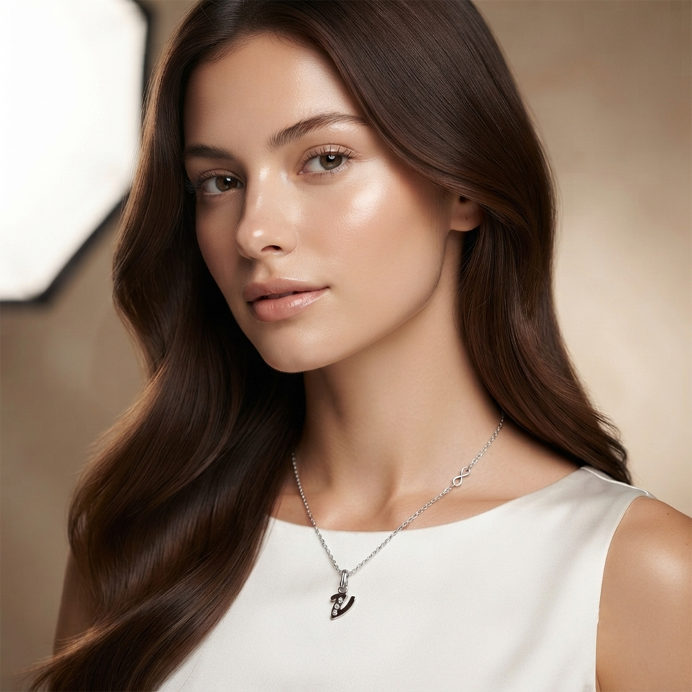 The99Jewel Silver Plated Letter V Initial Chain Pendant with Austrian Stone