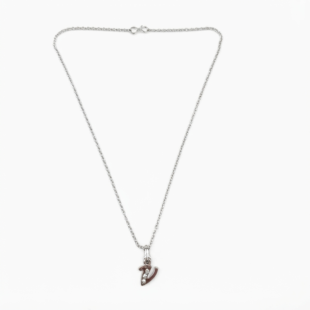 The99Jewel Silver Plated Letter V Initial Chain Pendant with Austrian Stone