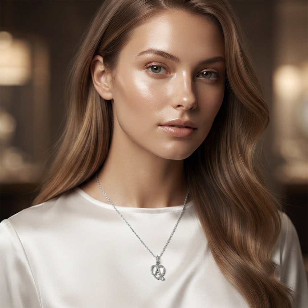 The99Jewel Letter A Initial Chain Pendant with Heart for Men & Women