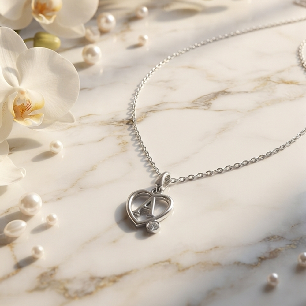 The99Jewel Letter A Initial Chain Pendant with Heart for Men & Women