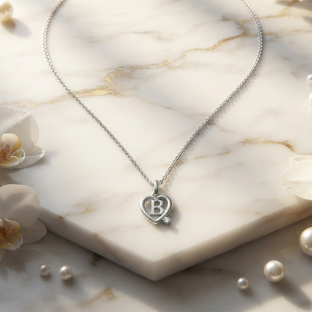 The99Jewel Letter B Initial Chain Pendant with Heart for Men & Women