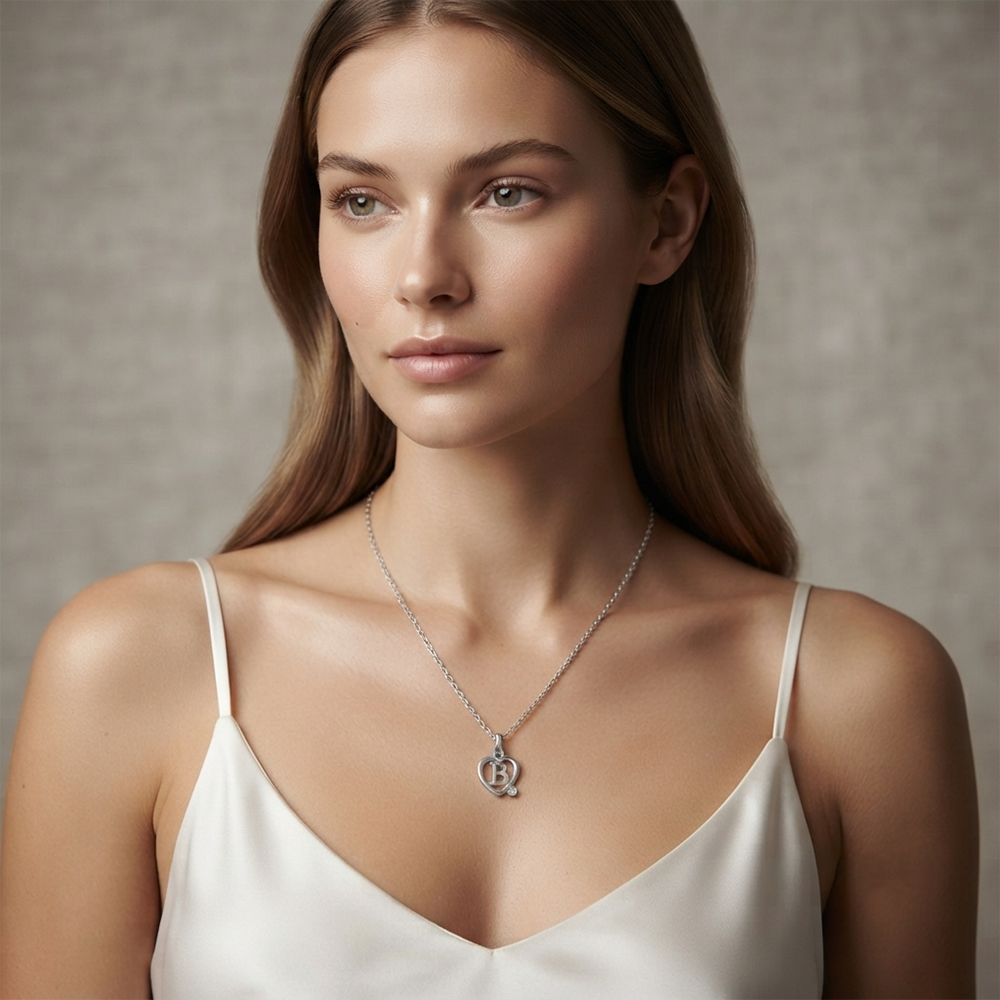 The99Jewel Letter B Initial Chain Pendant with Heart for Men & Women