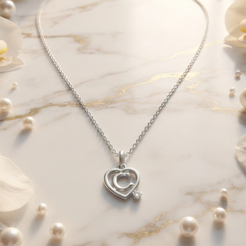 The99Jewel Letter C Initial Chain Pendant with Heart for Men & Women