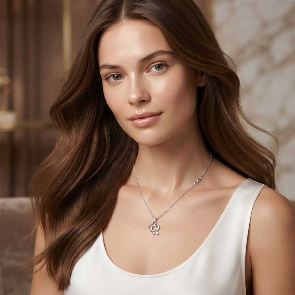 The99Jewel Letter C Initial Chain Pendant with Heart for Men & Women