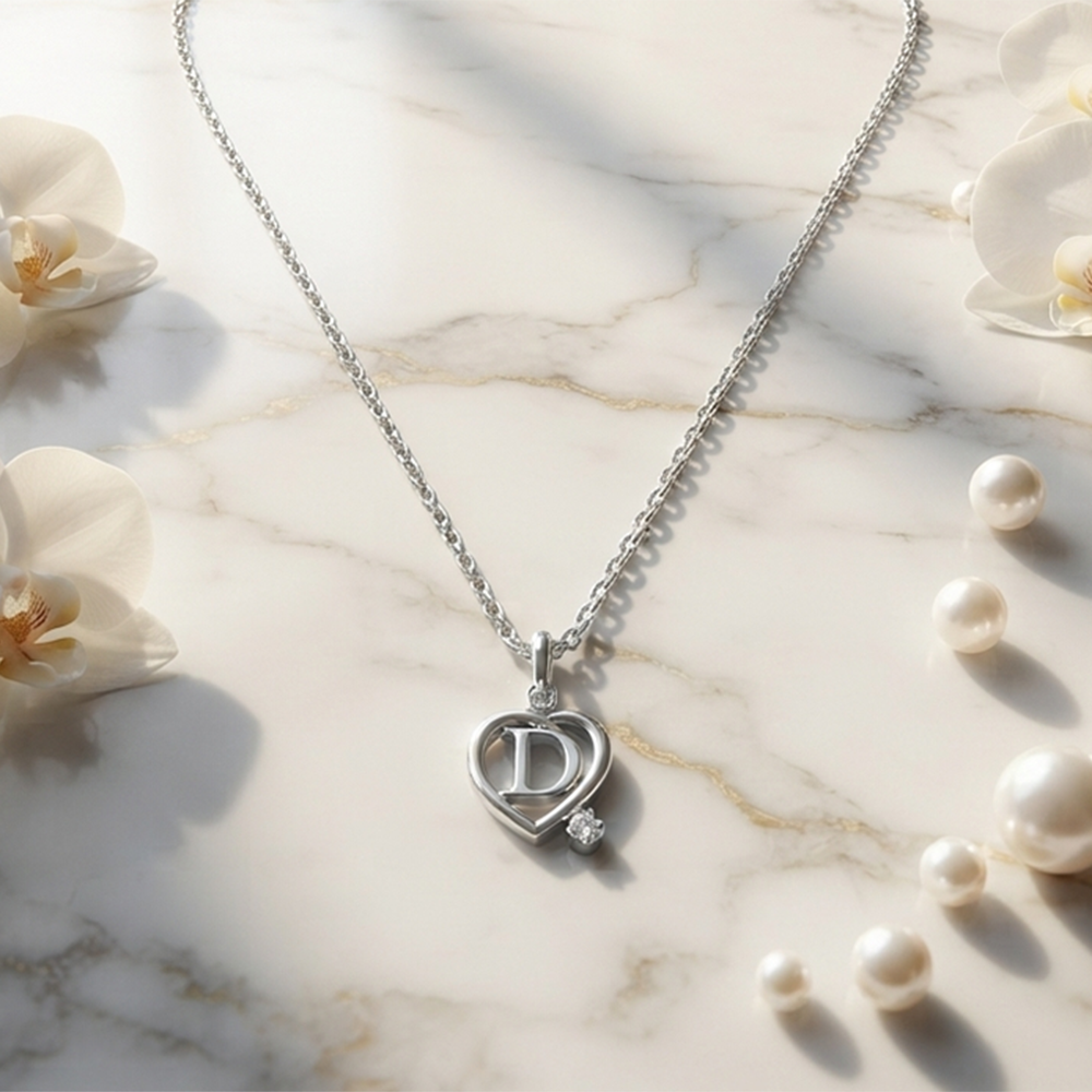 The99Jewel Letter D Initial Chain Pendant with Heart for Men & Women