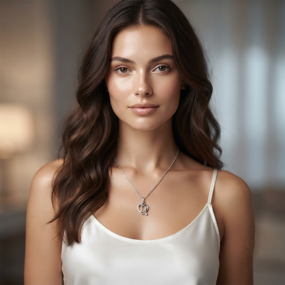 The99Jewel Letter D Initial Chain Pendant with Heart for Men & Women