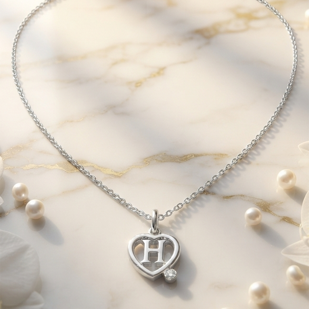The99Jewel Letter H Initial Chain Pendant with Heart for Men & Women