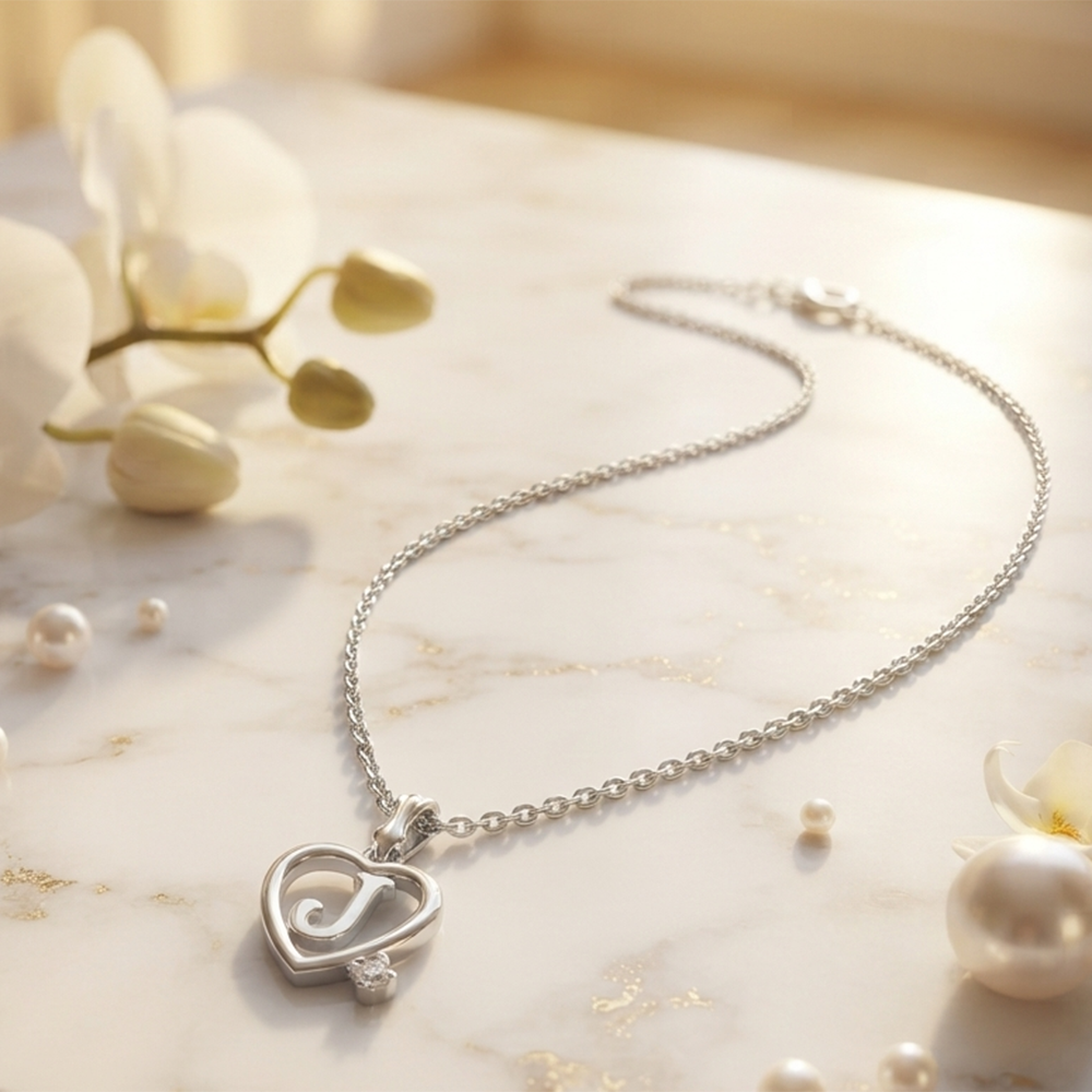 The99Jewel Letter J Initial Chain Pendant with Heart for Men & Women