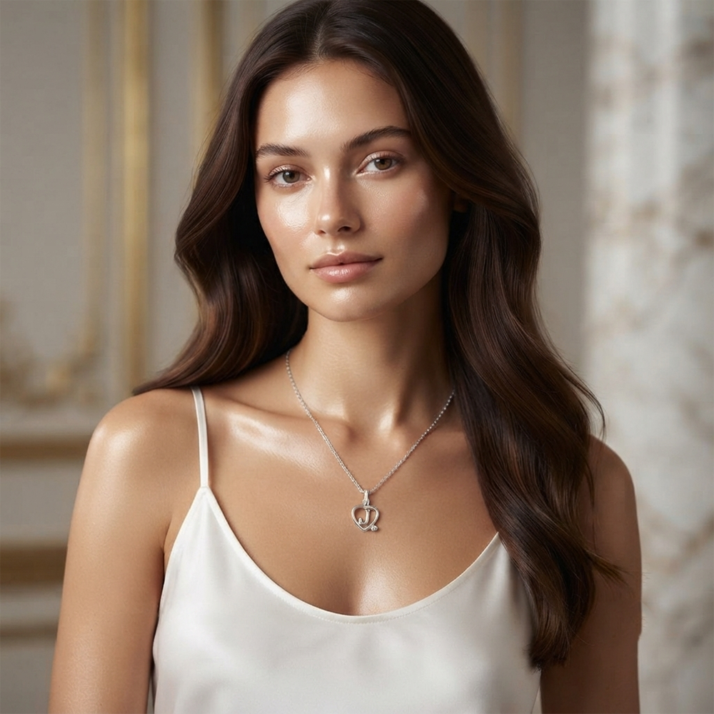 The99Jewel Letter J Initial Chain Pendant with Heart for Men & Women