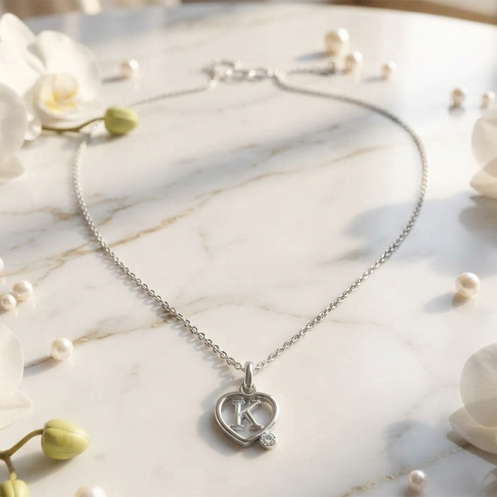 The99Jewel Letter K Initial Chain Pendant with Heart for Men & Women