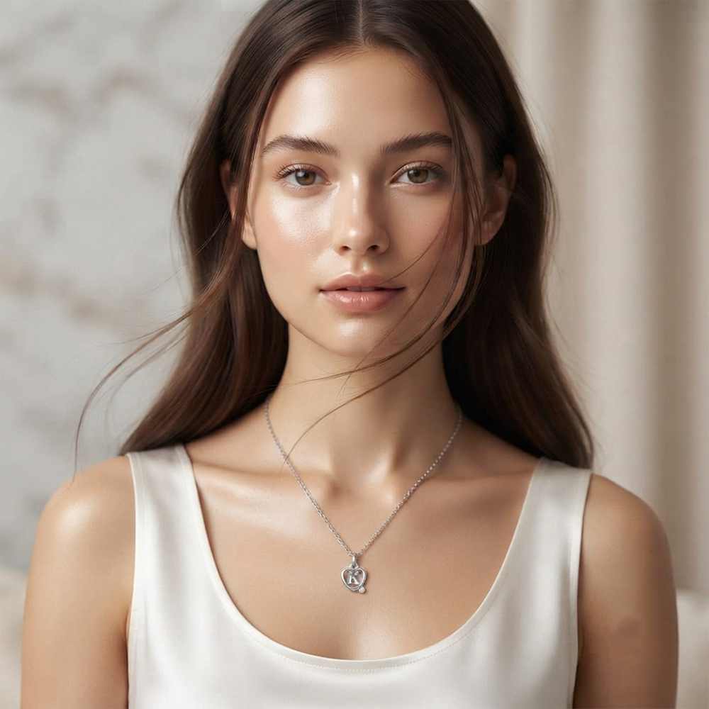 The99Jewel Letter K Initial Chain Pendant with Heart for Men & Women
