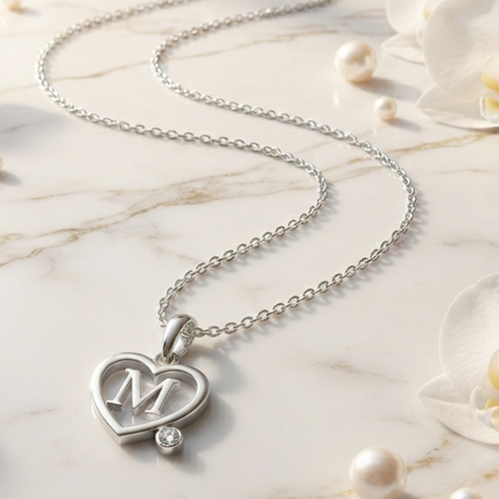 The99Jewel Letter M Initial Chain Pendant with Heart for Men & Women