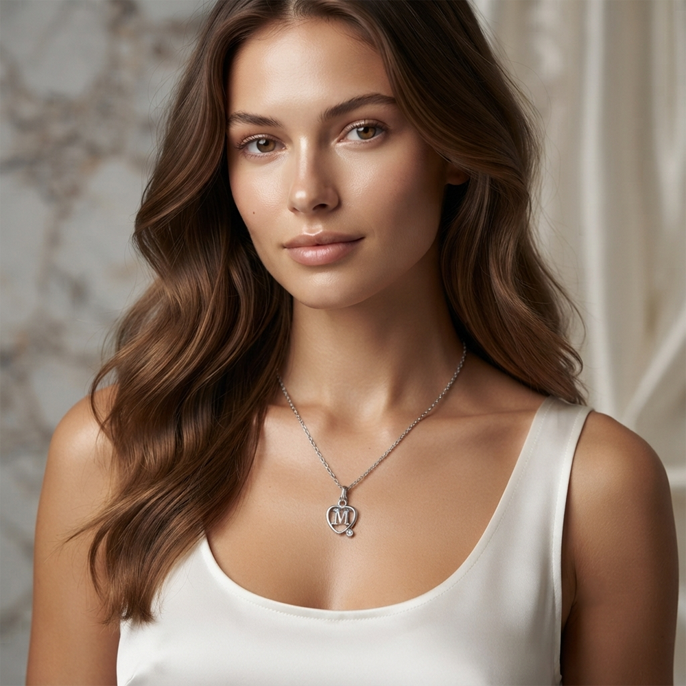 The99Jewel Letter M Initial Chain Pendant with Heart for Men & Women