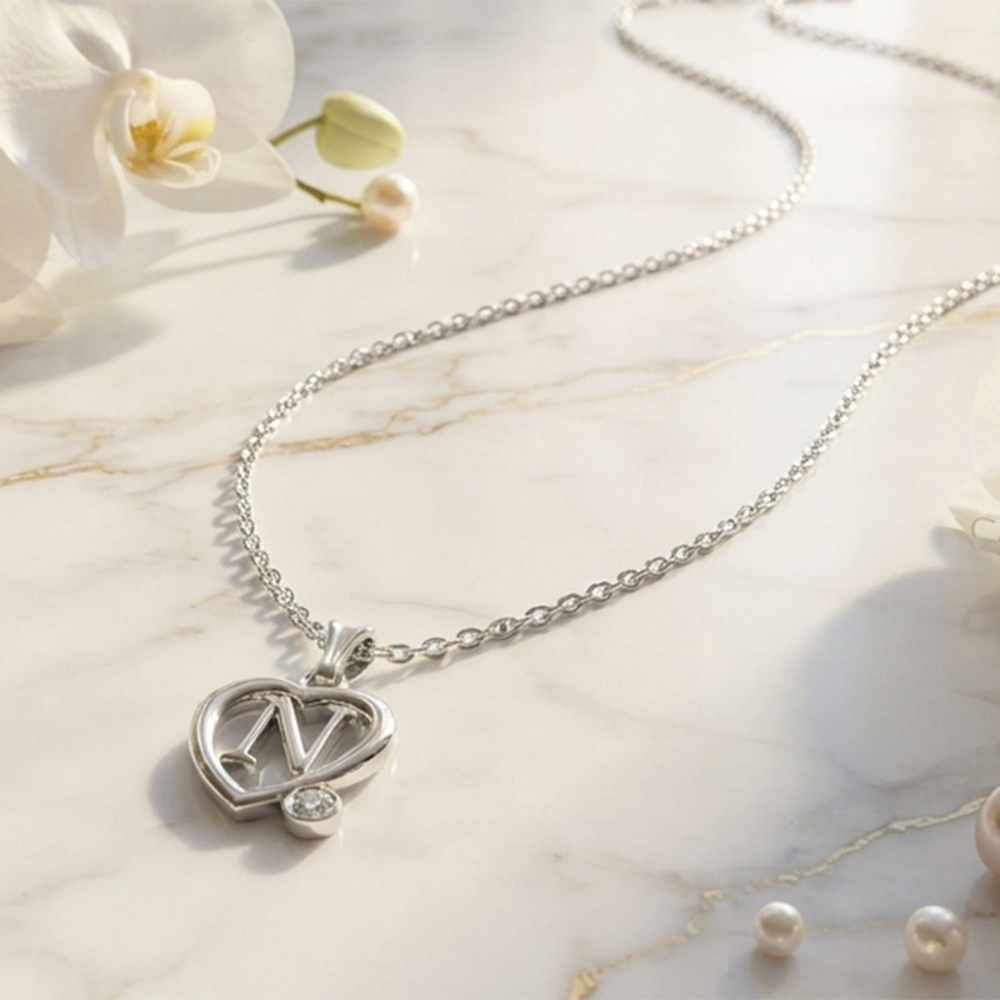 The99Jewel Letter N Initial Chain Pendant with Heart for Men & Women