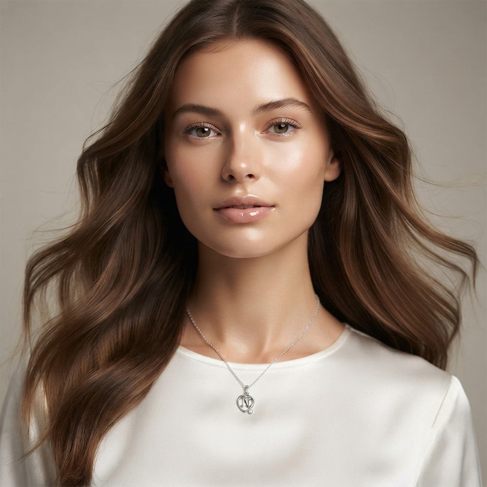 The99Jewel Letter N Initial Chain Pendant with Heart for Men & Women
