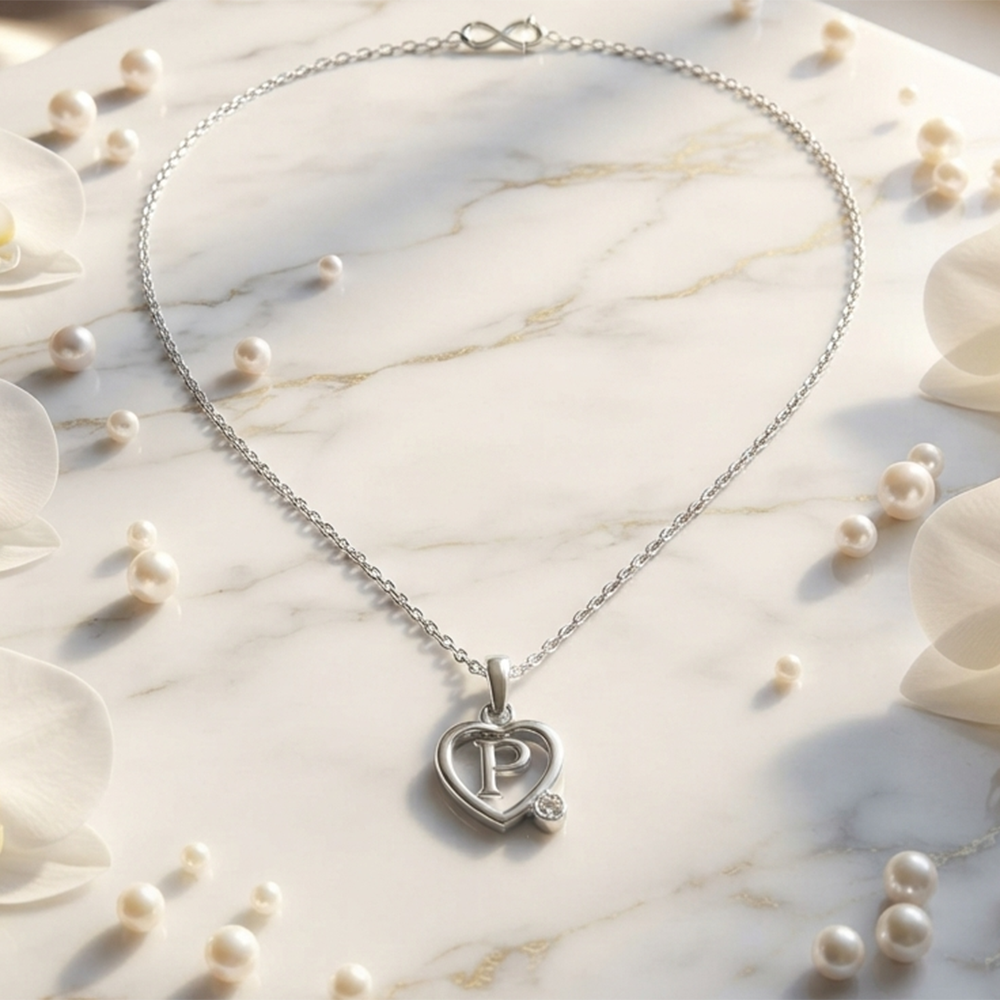 The99Jewel Letter P Initial Chain Pendant with Heart for Men & Women
