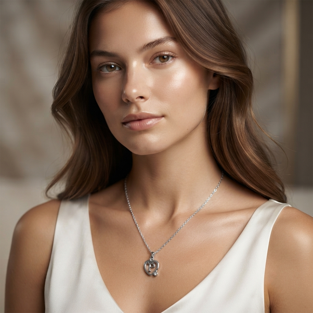 The99Jewel Letter P Initial Chain Pendant with Heart for Men & Women