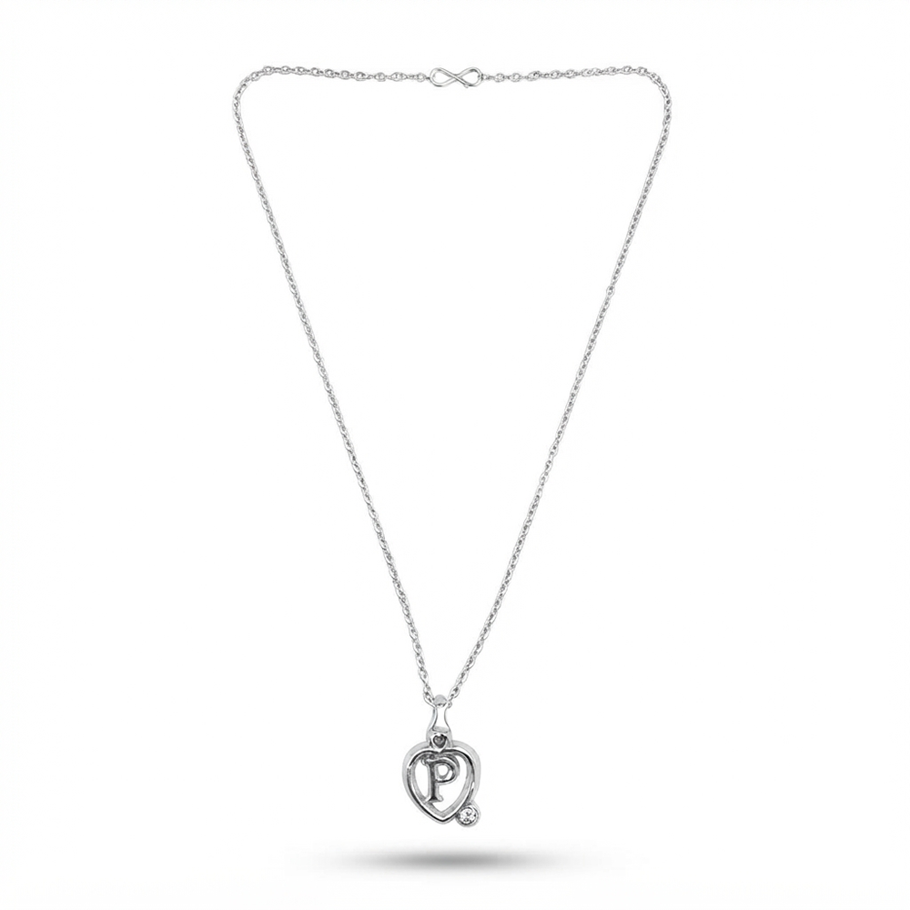 The99Jewel Letter P Initial Chain Pendant with Heart for Men & Women