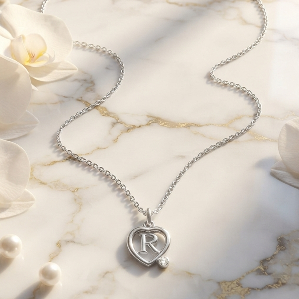 The99Jewel Letter R Initial Chain Pendant with Heart for Men & Women