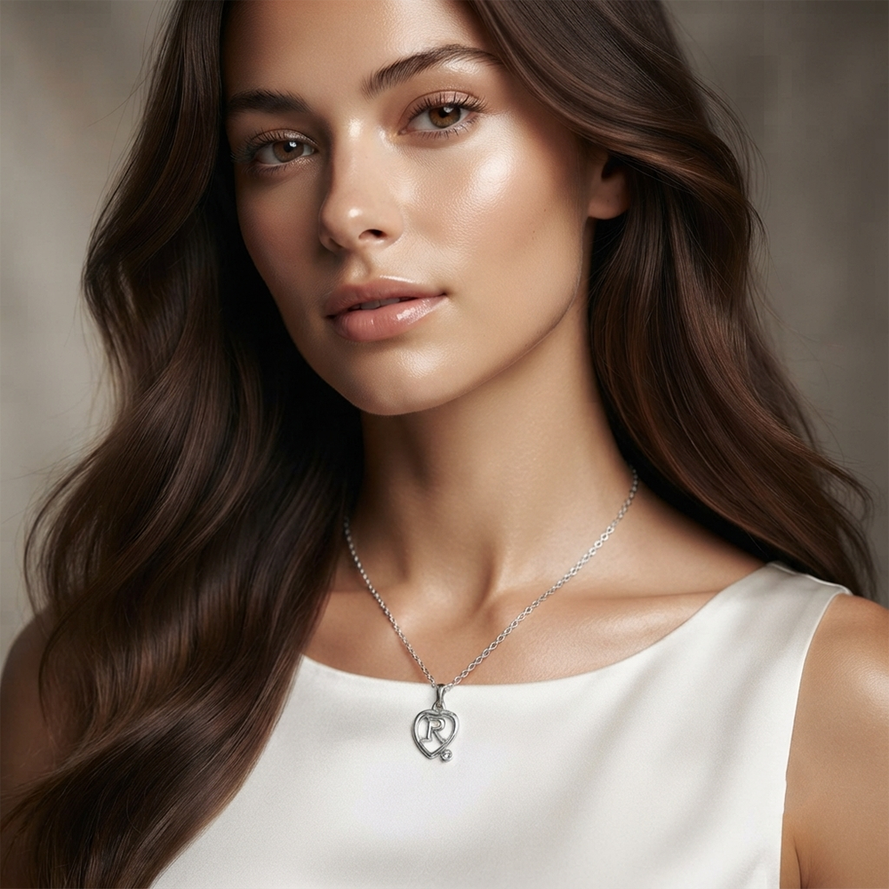 The99Jewel Letter R Initial Chain Pendant with Heart for Men & Women