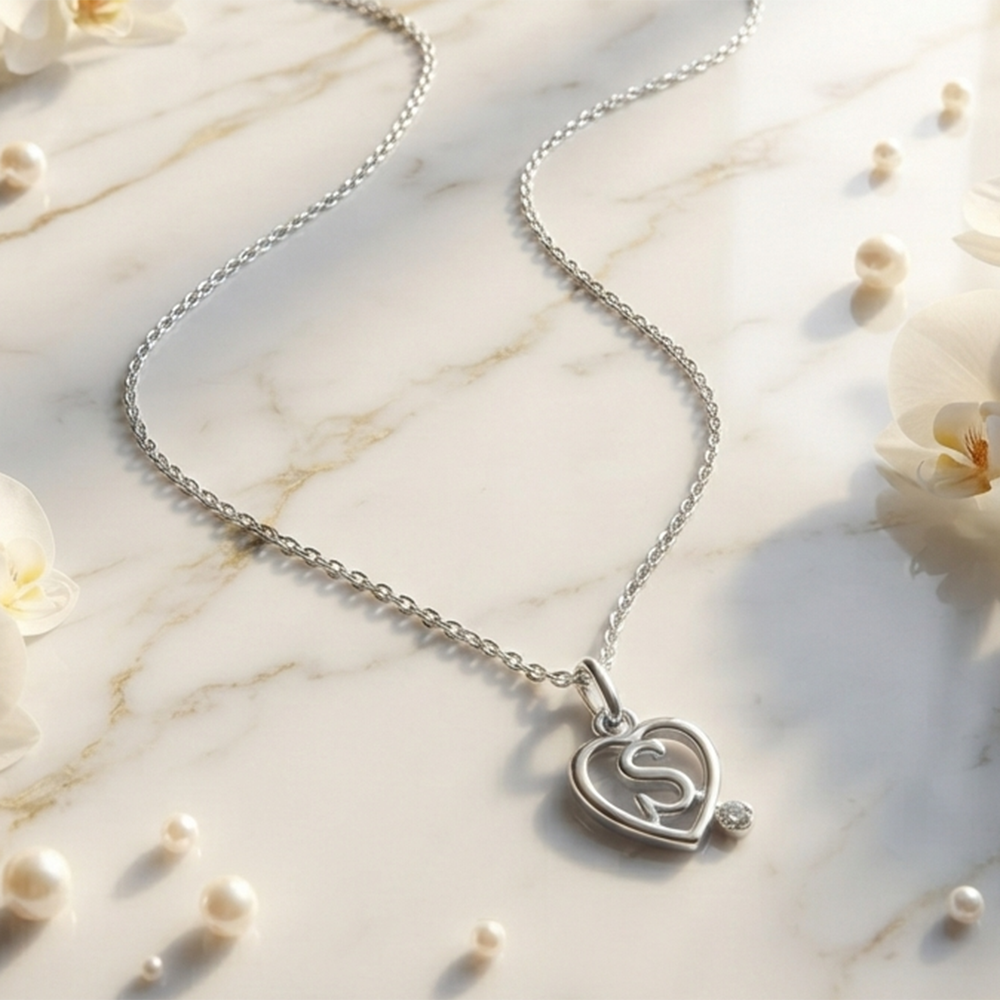 The99Jewel Letter S Initial Chain Pendant with Heart for Men & Women