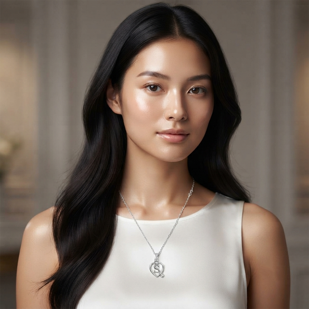 The99Jewel Letter S Initial Chain Pendant with Heart for Men & Women
