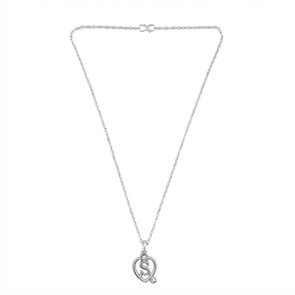 The99Jewel Letter S Initial Chain Pendant with Heart for Men & Women