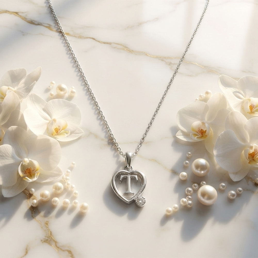 The99Jewel Letter T Initial Chain Pendant with Heart for Men & Women