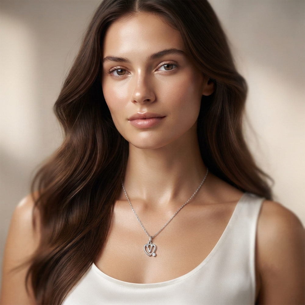 The99Jewel Letter V Initial Chain Pendant with Heart for Men & Women