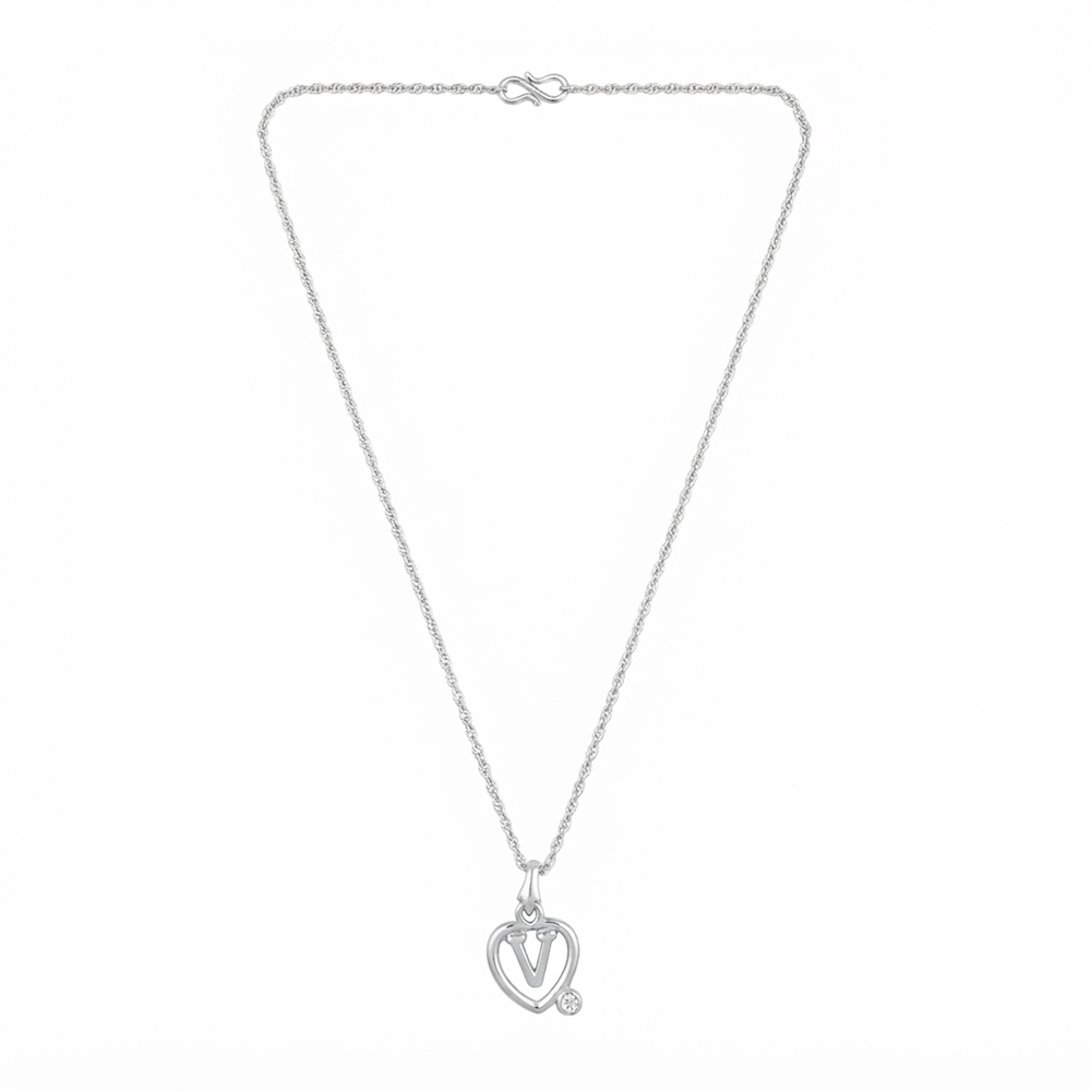 The99Jewel Letter V Initial Chain Pendant with Heart for Men & Women