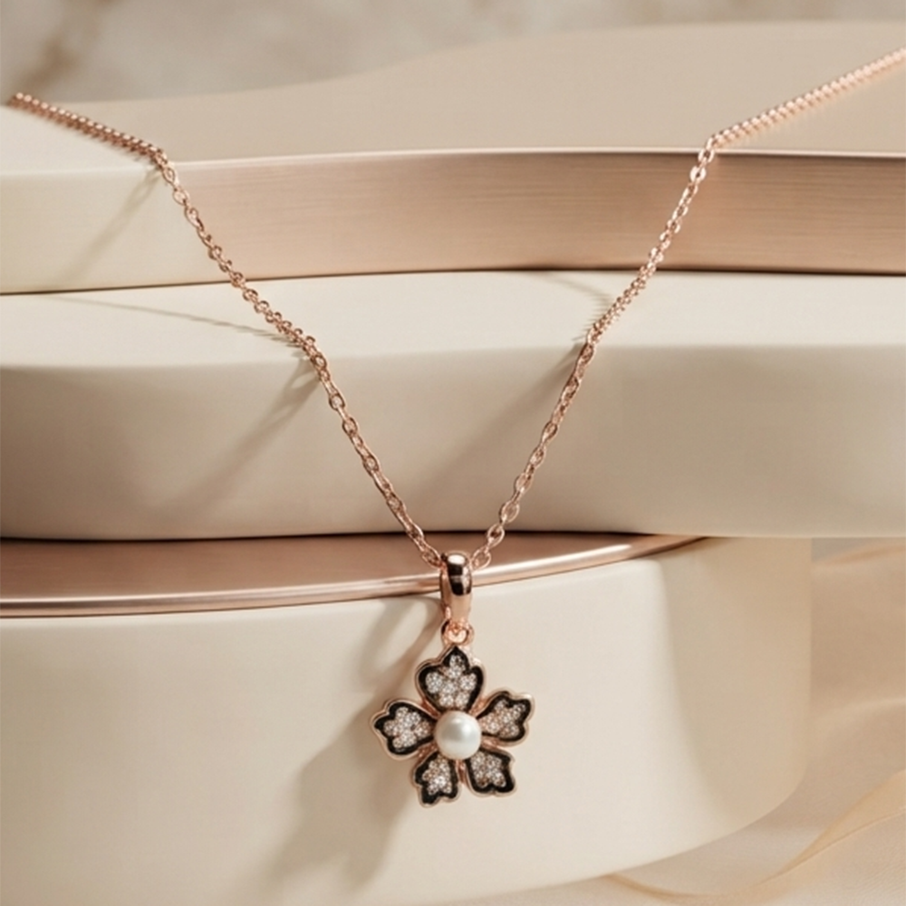 The99Jewel Rose Gold Plated Floral Shape Austrian Stone Pendant Chain for Women