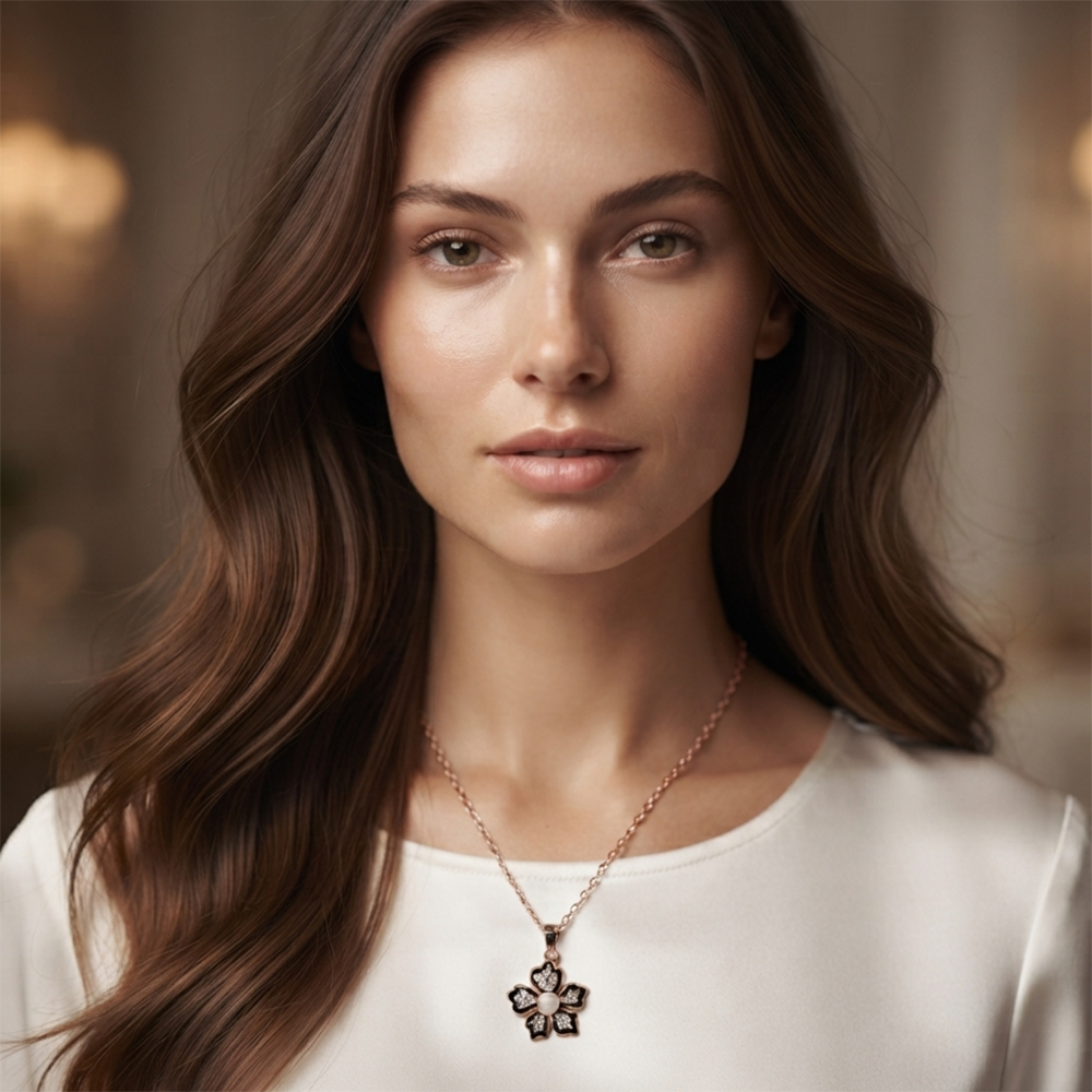 The99Jewel Rose Gold Plated Floral Shape Austrian Stone Pendant Chain for Women