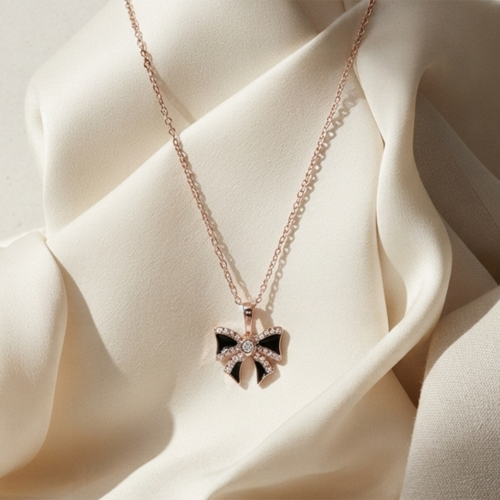 The99Jewel Rose Gold Plated Bow Shape Austrian Stone Pendant Chain for Women