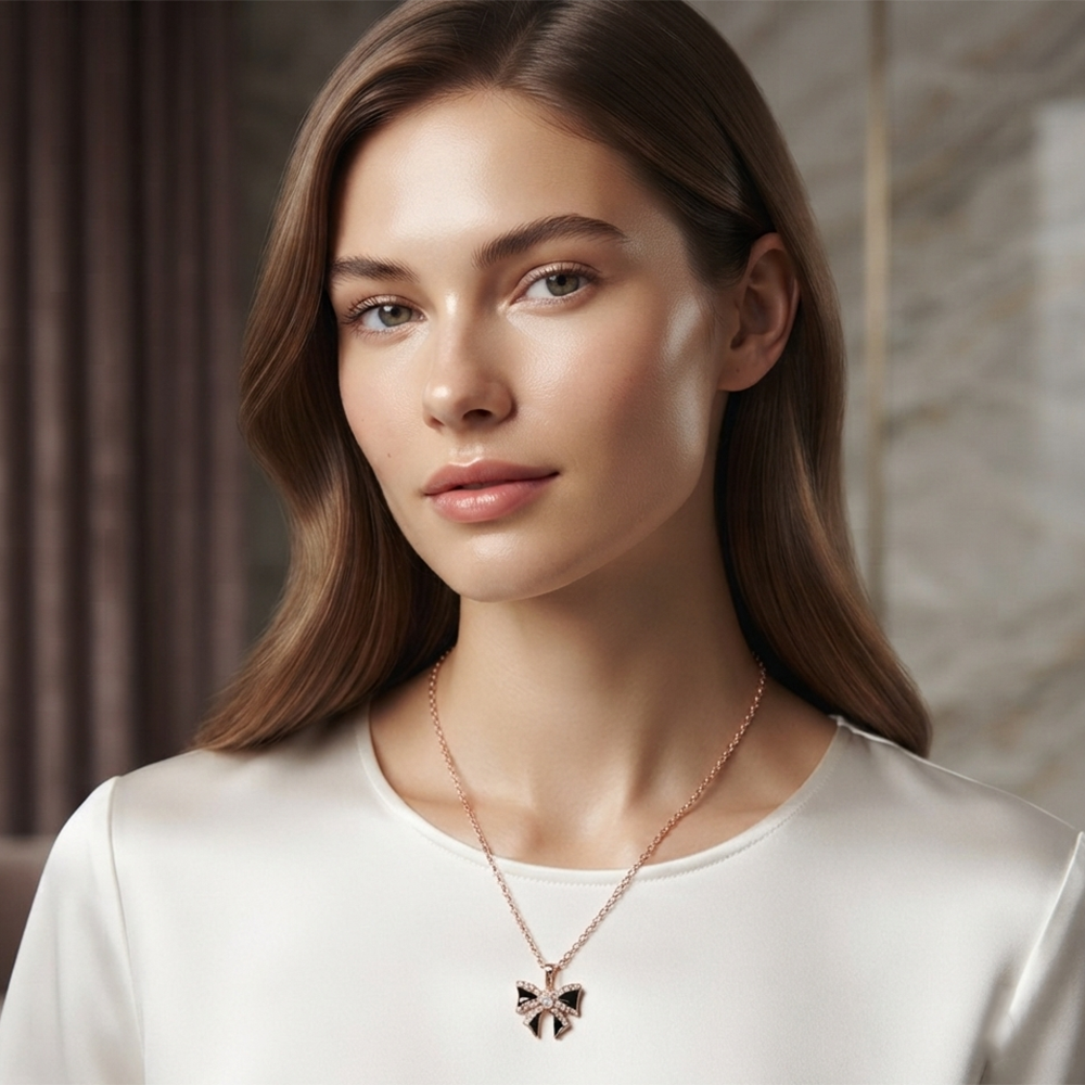 The99Jewel Rose Gold Plated Bow Shape Austrian Stone Pendant Chain for Women