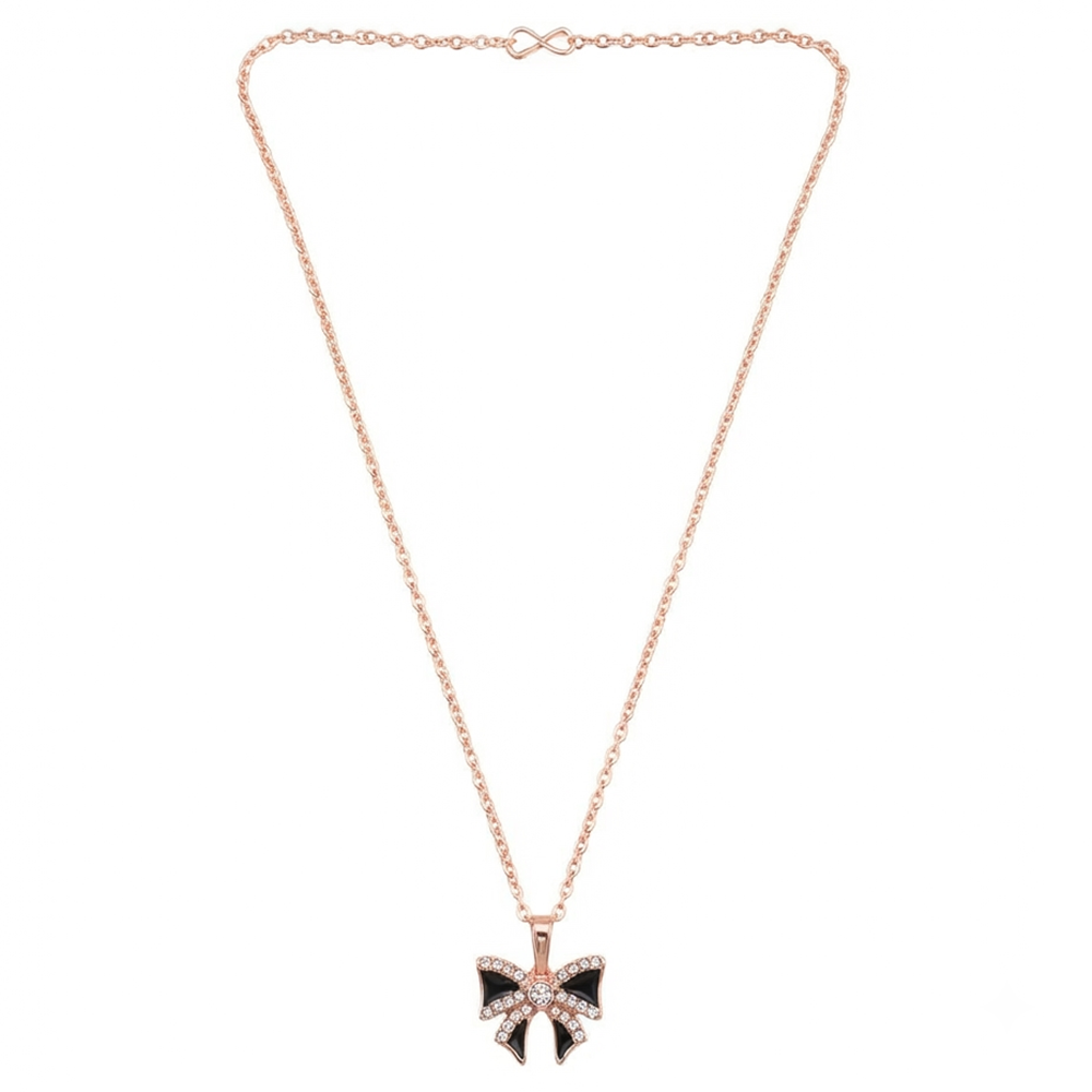 The99Jewel Rose Gold Plated Bow Shape Austrian Stone Pendant Chain for Women
