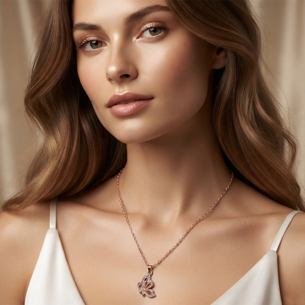 The99Jewel Rose Gold Plated Butterfly Shape Austrian Stone Pendant Chain for Women