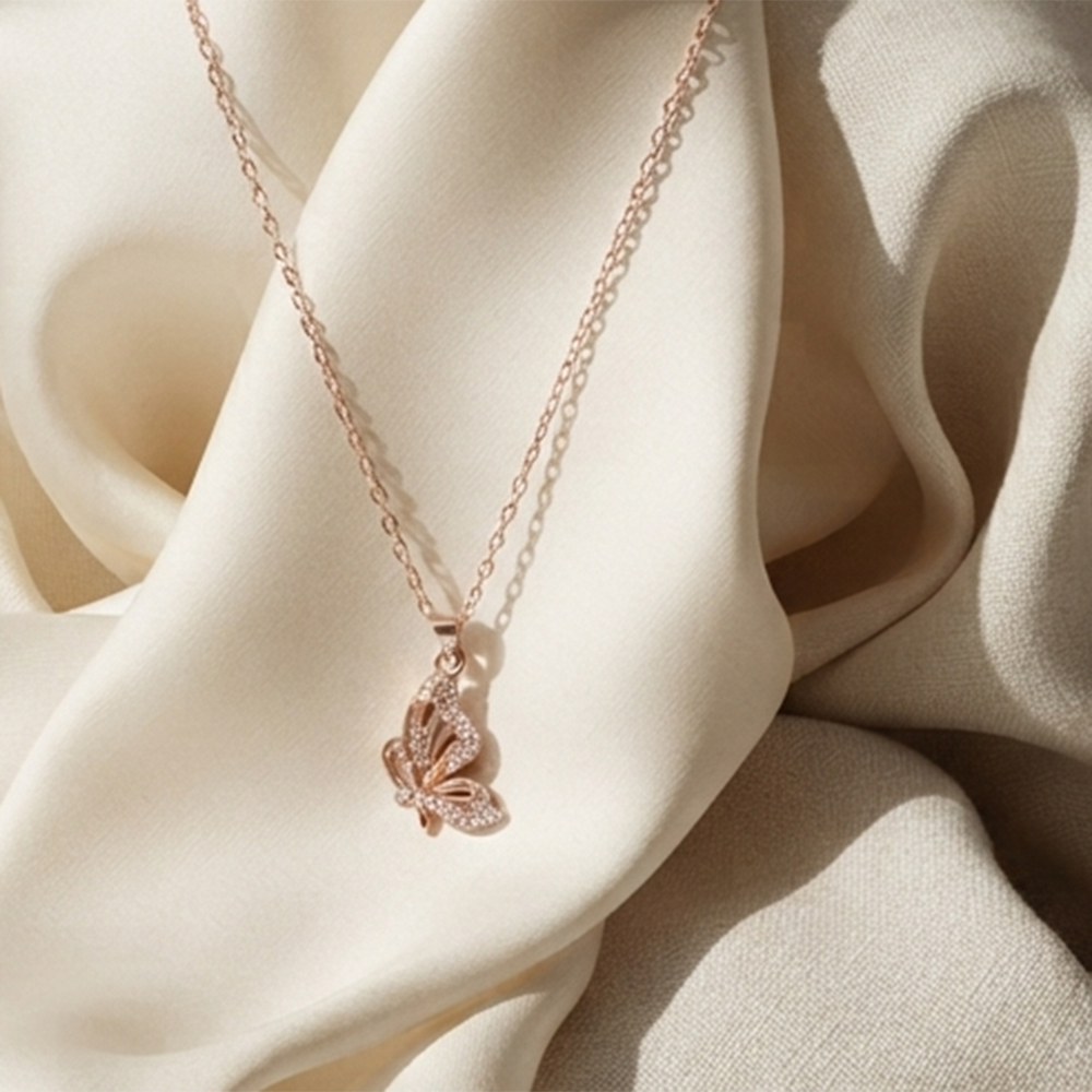 The99Jewel Rose Gold Plated Butterfly Shape Austrian Stone Pendant Chain for Women