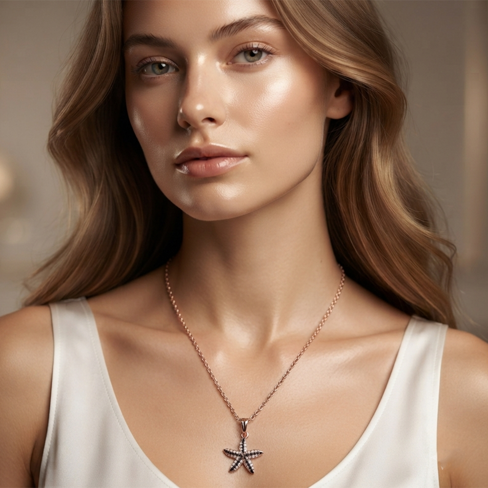 The99Jewel Rose Gold Plated Star Shape Austrian Stone Pendant Chain for Women