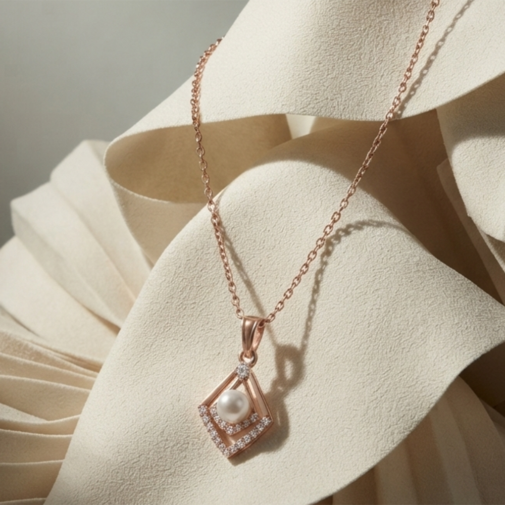 The99Jewel Rose Gold Plated Pearl Austrian Stone Pendant Chain for Women