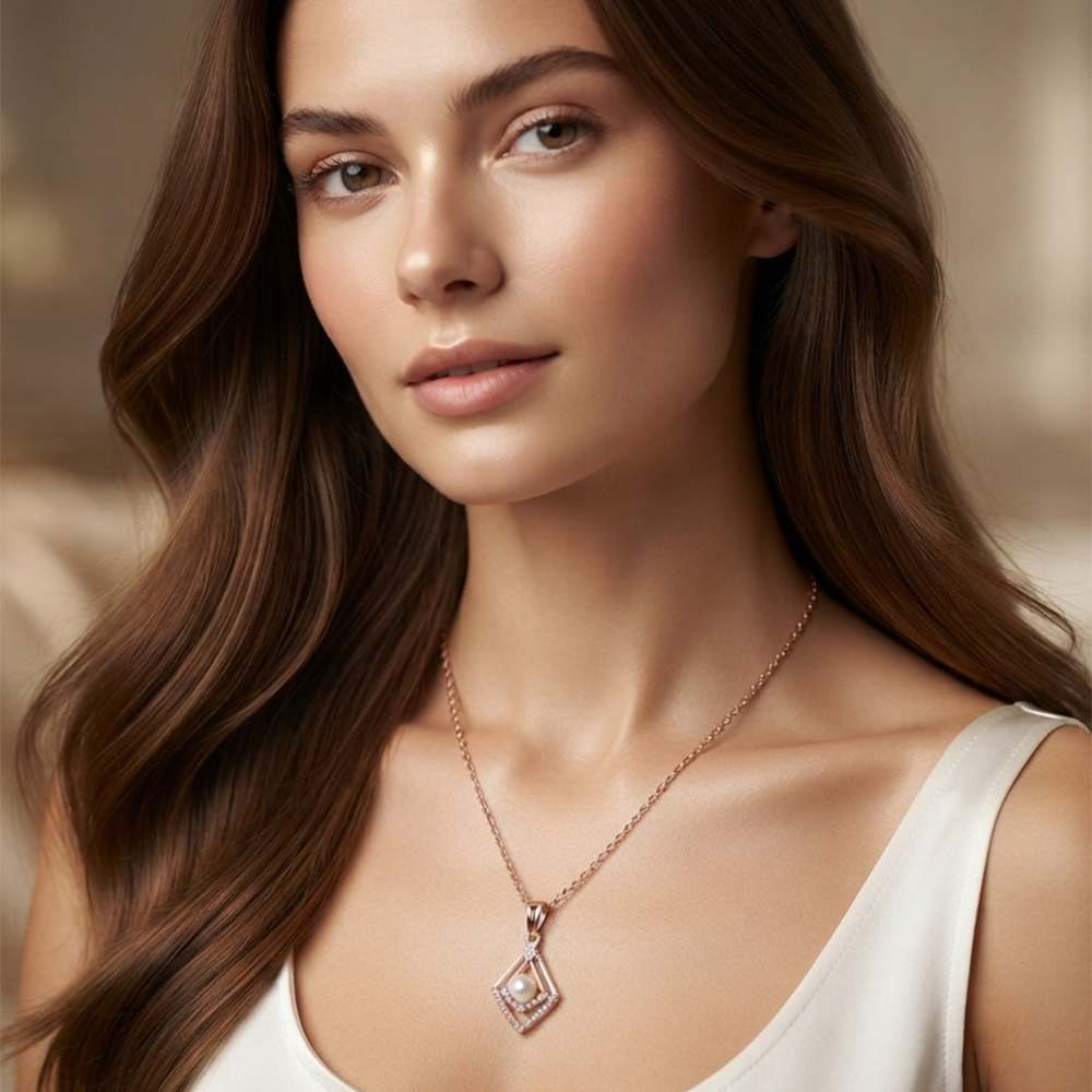 The99Jewel Rose Gold Plated Pearl Austrian Stone Pendant Chain for Women