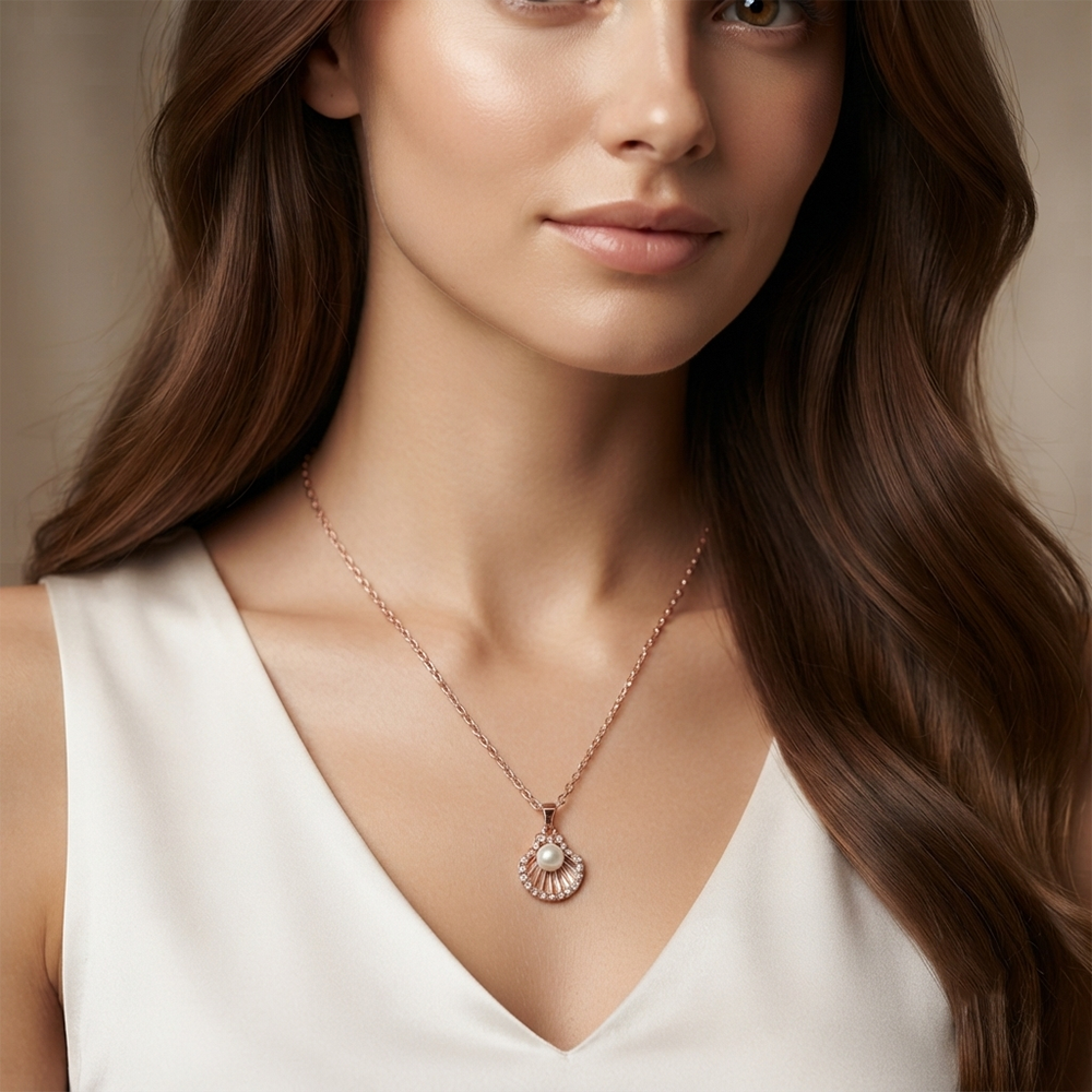 The99Jewel Rose Gold Plated Pearl Austrian Stone Pendant Chain for Women