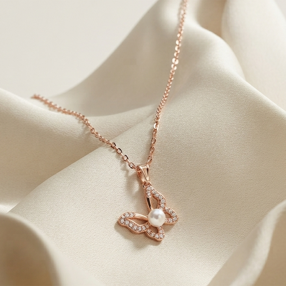 The99Jewel Rose Gold Plated Butterfly Austrian Stone Pendant Chain for Women