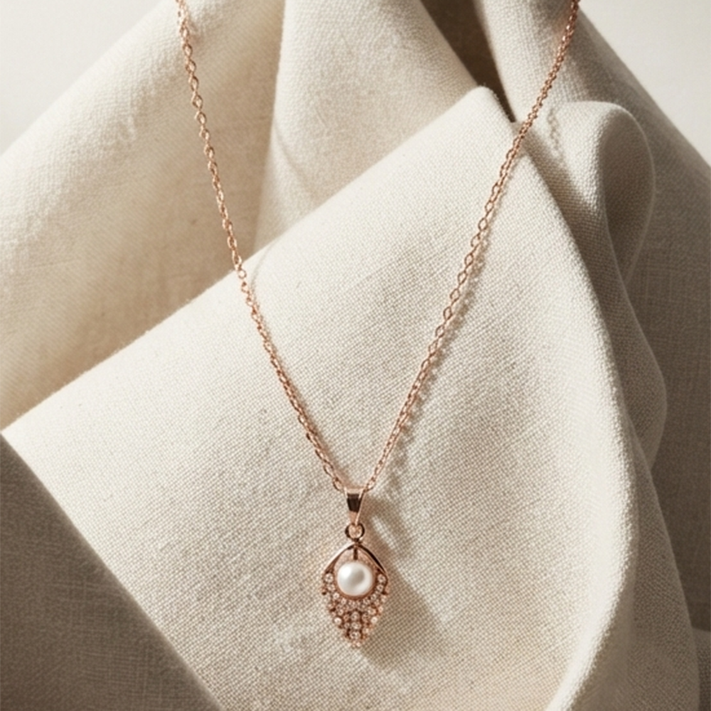The99Jewel Rose Gold Plated Pearl Austrian Stone Pendant Chain for Women